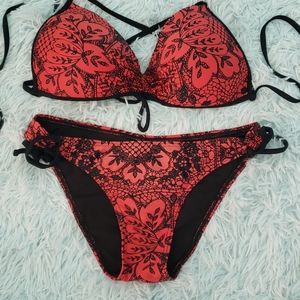 Red and black bikini